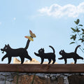 3Pcs Cat & Kitten Garden Silhouette Set with Butterfly – Metal Fence Decor