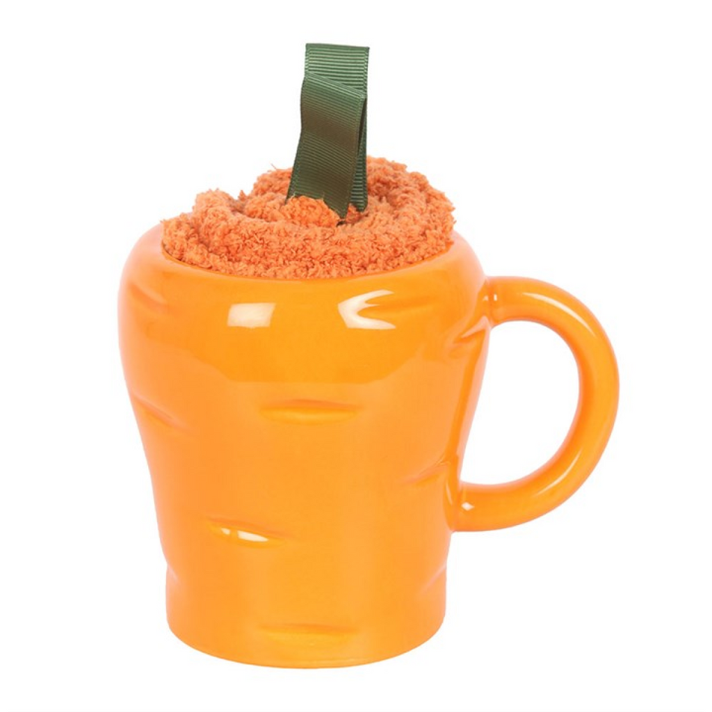 Carrot Shaped Mug & Fluffy Socks Gift Set – Fun Gardener Present