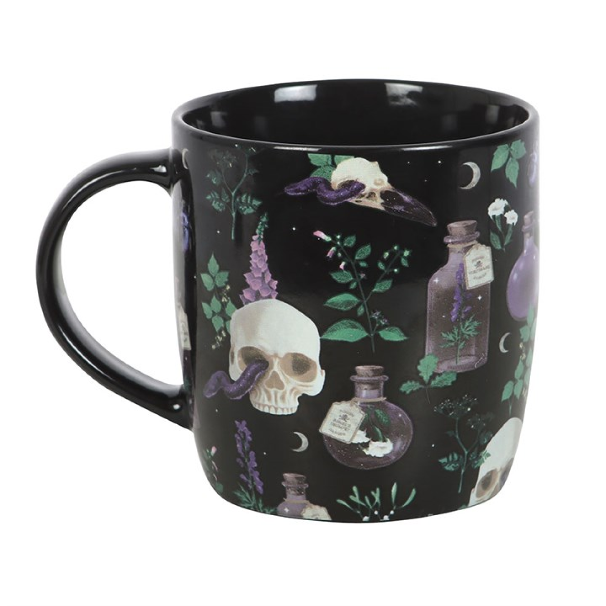 Venom & Vines Gothic Skull Ceramic Mug – Dark Floral Coffee Cup 350ml