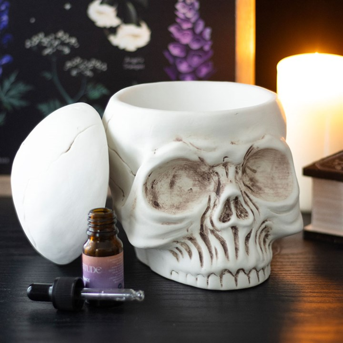 Skull Ceramic Oil Burner & Wax Melt Warmer – Gothic Home Fragrance Decor