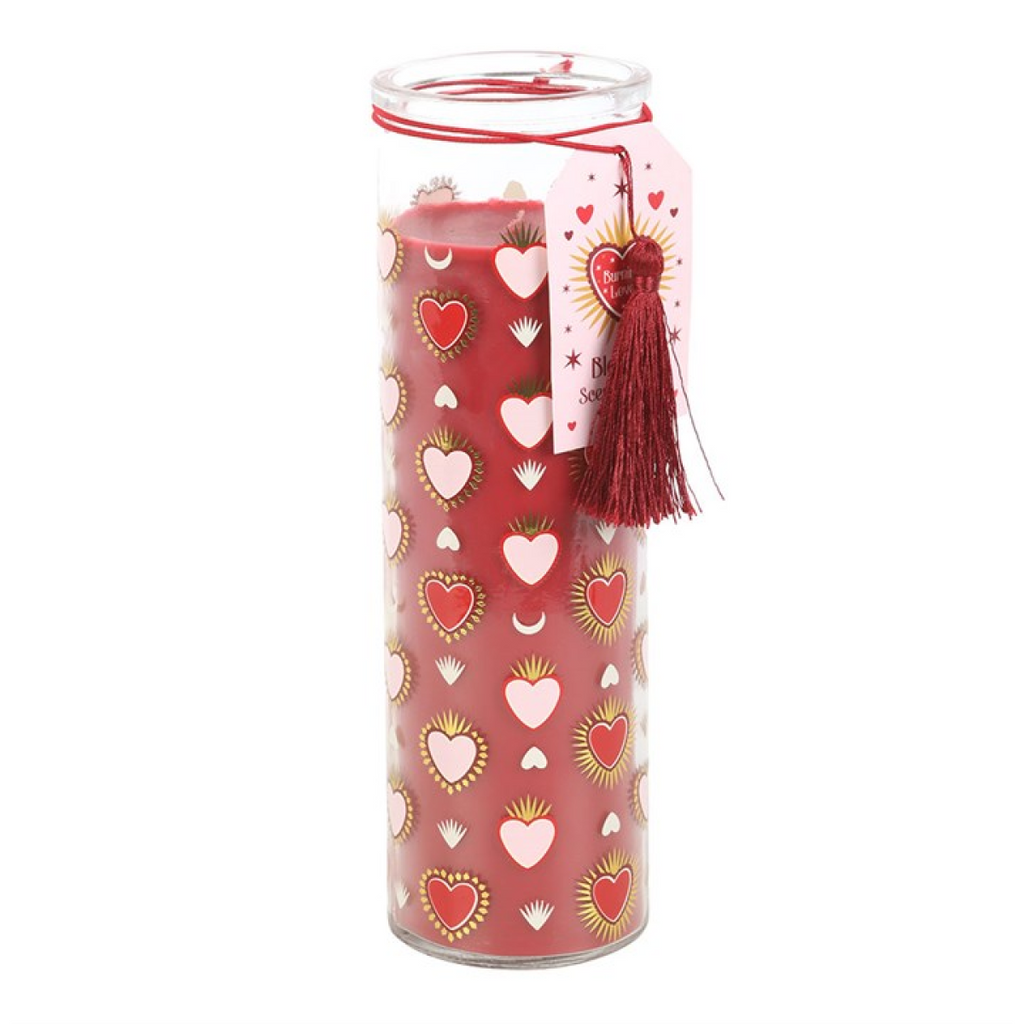Sacred Heart Black Fig Scented Glass Tube Candle – 55hr Burn Valentine Gift