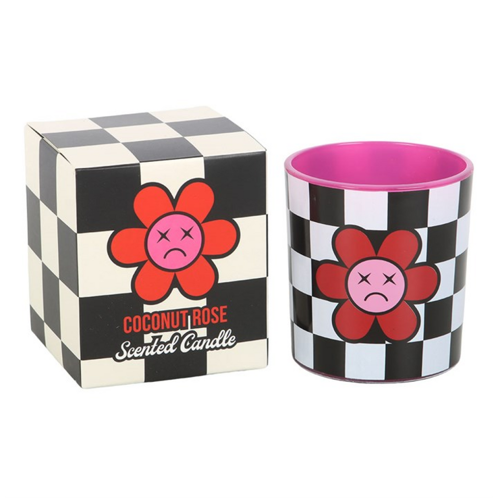 Sad Flower Checkerboard Candle with Coconut Rose Scent – 35hr Burn Mood Gift