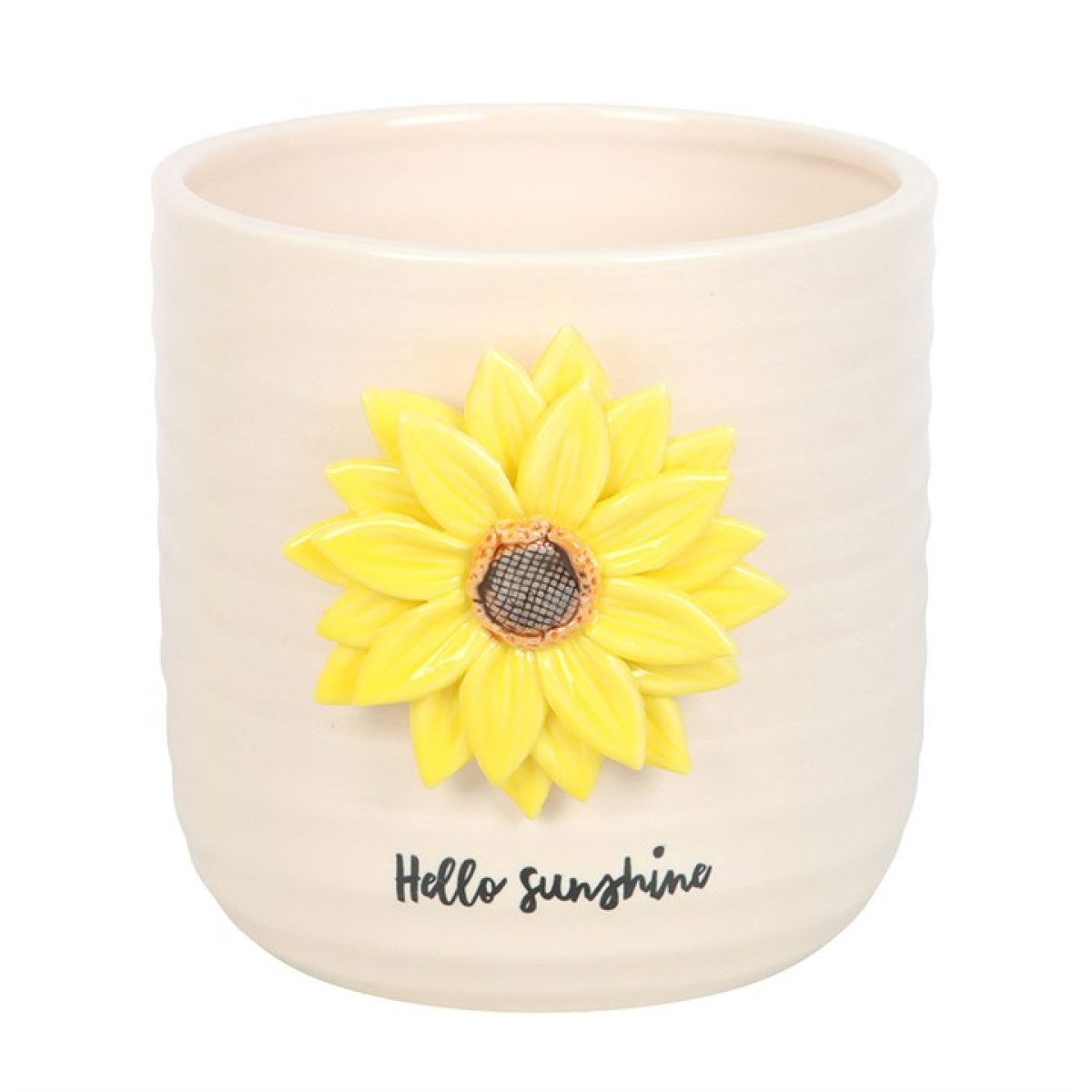 Hello Sunshine Ceramic Plant Pot with 3D Sunflower – Indoor & Garden Decor
