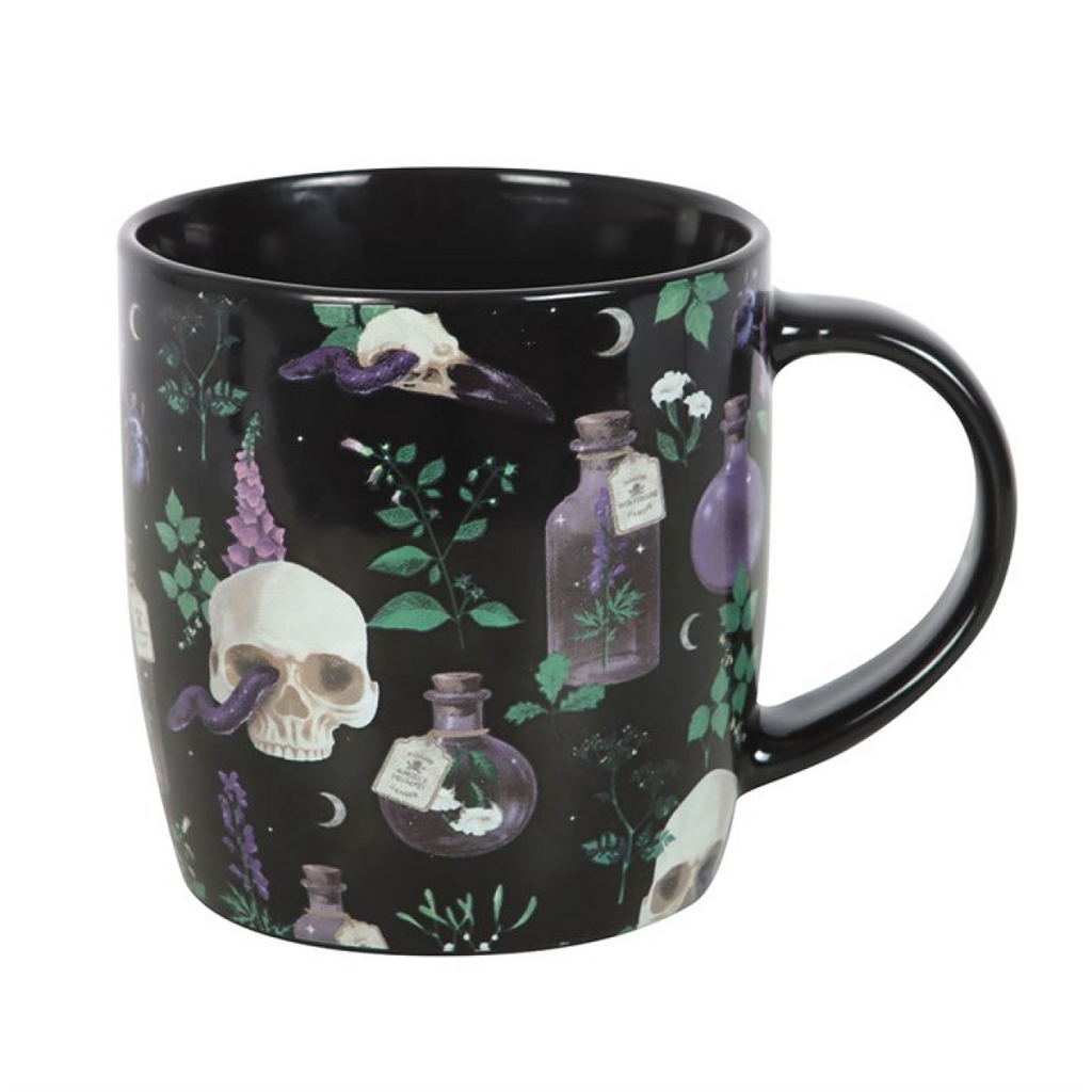 Venom & Vines Gothic Skull Ceramic Mug – Dark Floral Coffee Cup 350ml