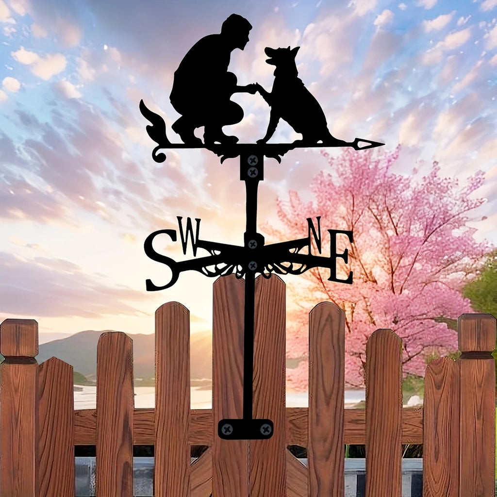Weather Vane Wind Dog and Man– Outdoor Wind Spinner for Garden & Roof Decoration