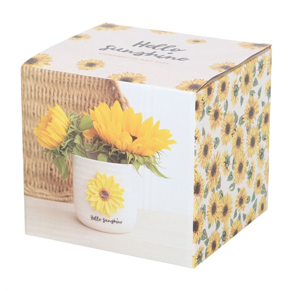 Hello Sunshine Ceramic Plant Pot with 3D Sunflower – Indoor & Garden Decor