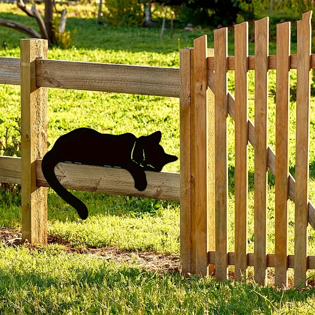 Metal Cat Fence Topper – Black Silhouette for Cat Gardening Decor Gifts