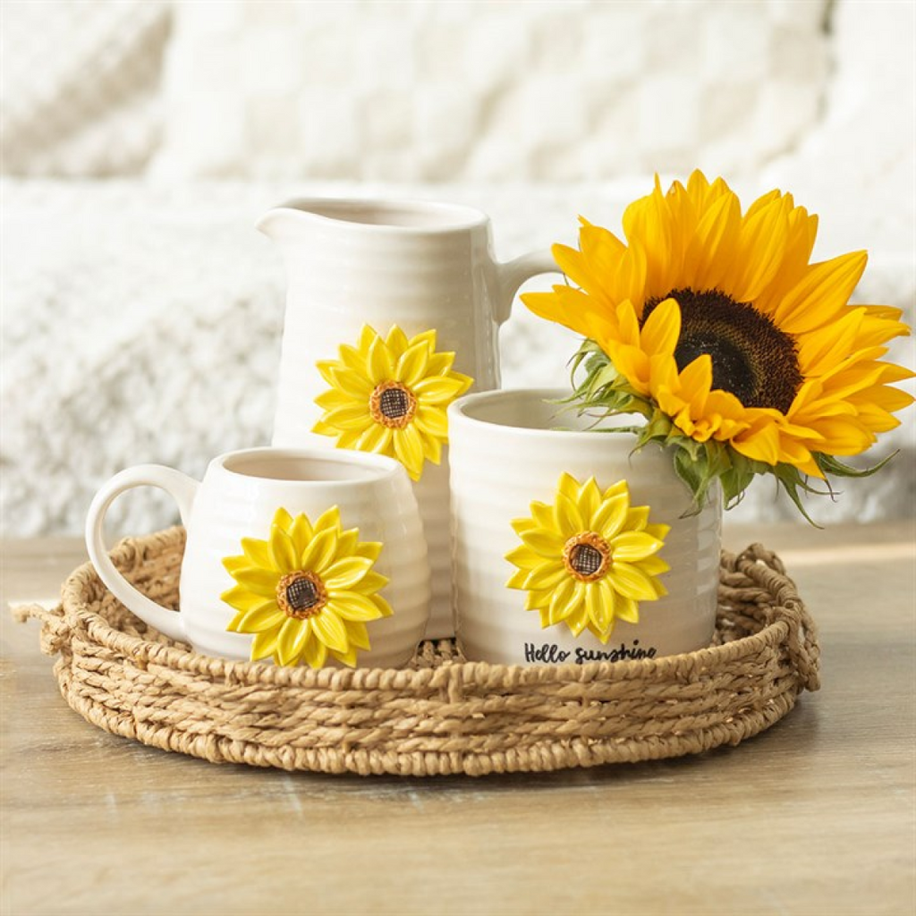 Hello Sunshine Ceramic Plant Pot with 3D Sunflower – Indoor & Garden Decor