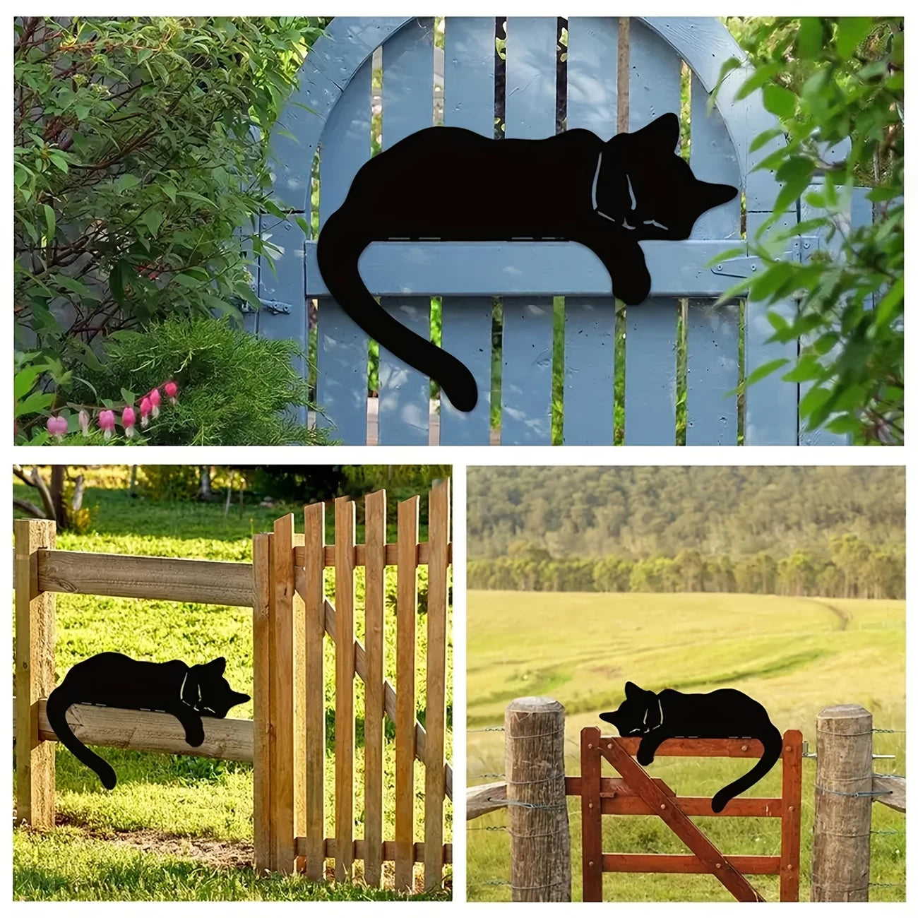 Metal Cat Fence Topper – Black Silhouette for Cat Gardening Decor Gifts