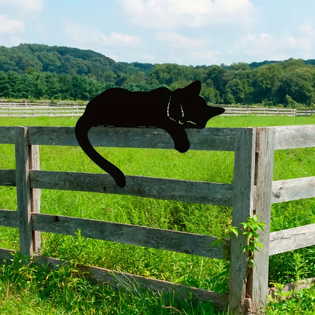 Metal Cat Fence Topper – Black Silhouette for Cat Gardening Decor Gifts