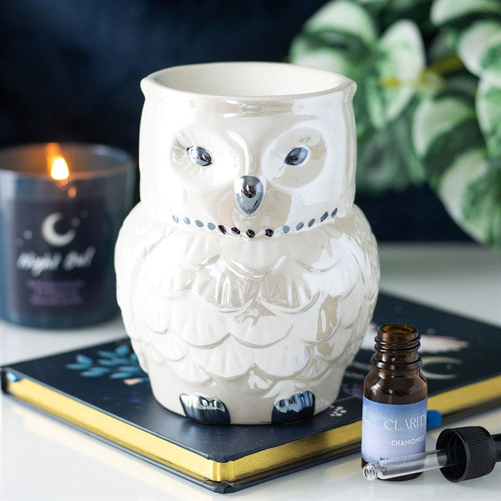 Iridescent Owl Ceramic Oil Burner & Wax Warmer – Mystical Home Fragrance