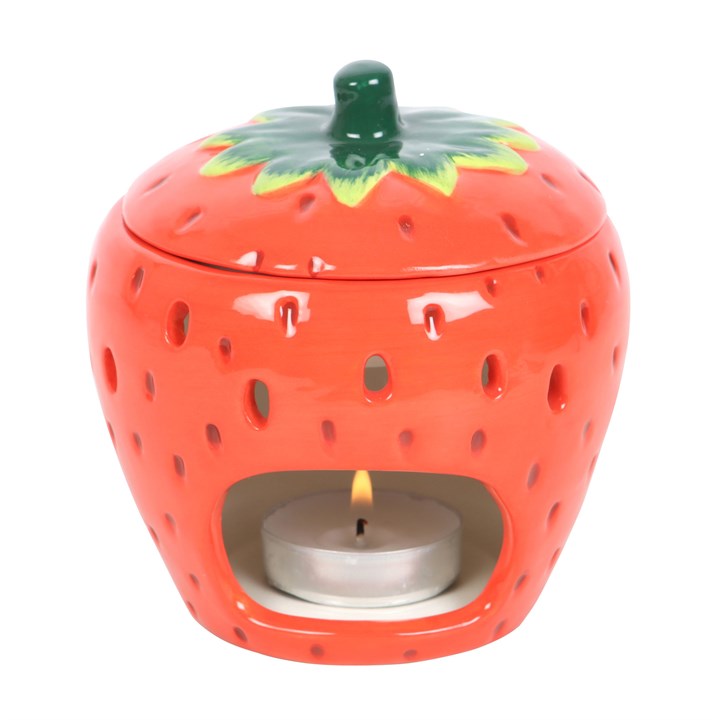 Red Strawberry Ceramic Oil Burner with Lid – Novelty Tealight Fragrance Warmer