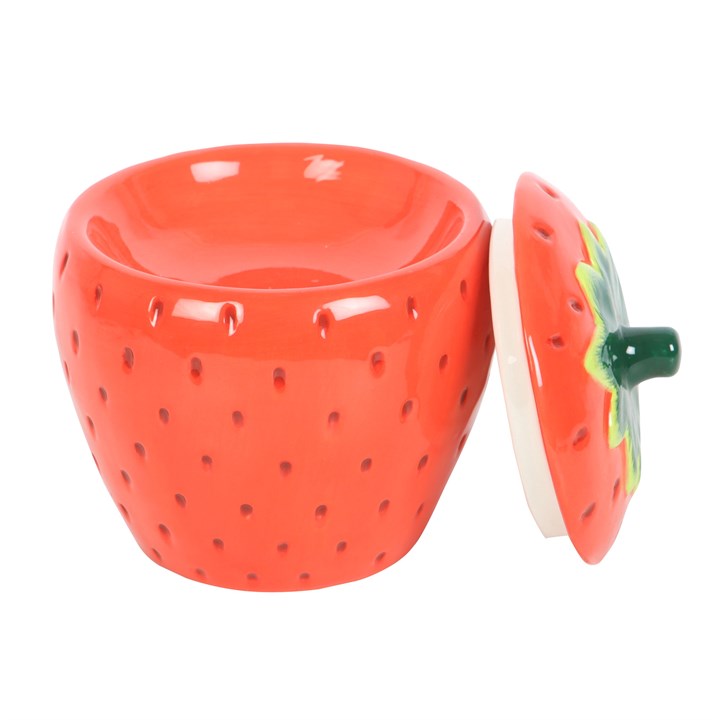 Red Strawberry Ceramic Oil Burner with Lid – Novelty Tealight Fragrance Warmer