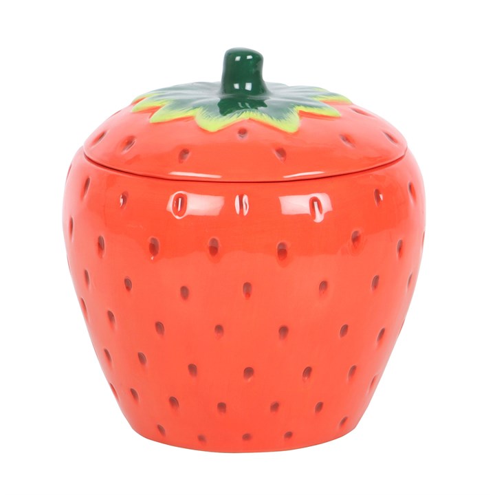 Red Strawberry Ceramic Oil Burner with Lid – Novelty Tealight Fragrance Warmer