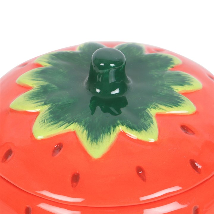 Red Strawberry Ceramic Oil Burner with Lid – Novelty Tealight Fragrance Warmer