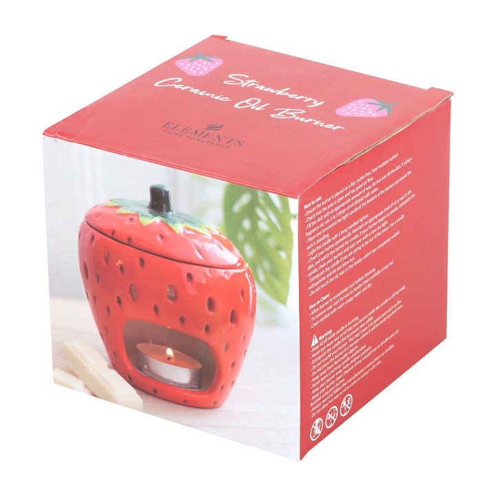 Red Strawberry Ceramic Oil Burner with Lid – Novelty Tealight Fragrance Warmer
