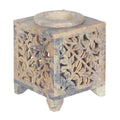 Soapstone Oil Burner & Wax Melt Warmer with Leaf Cutouts and Moroccan Arch