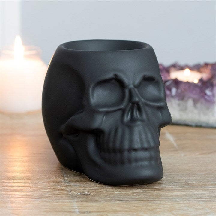 Matte Black Skull Ceramic Oil Burner – Gothic Wax Melt & Fragrance Warmer