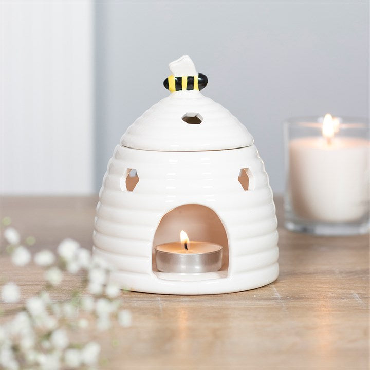 Ceramic Beehive Oil Burner with Bee Lid – Honeycomb Home Fragrance Decor