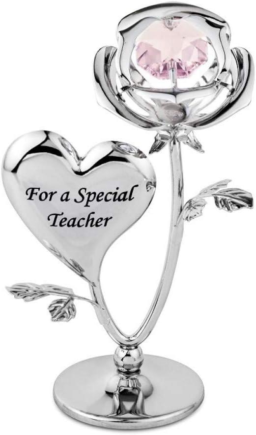 Teacher Rose Crystal Ornament – Chrome Plated Crystocraft Keepsake Gift