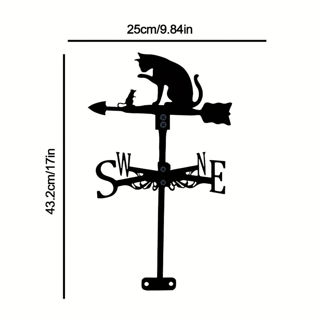 Weather Vane Cat and Mouse– Outdoor Wind Spinner for Garden & Roof Decoration