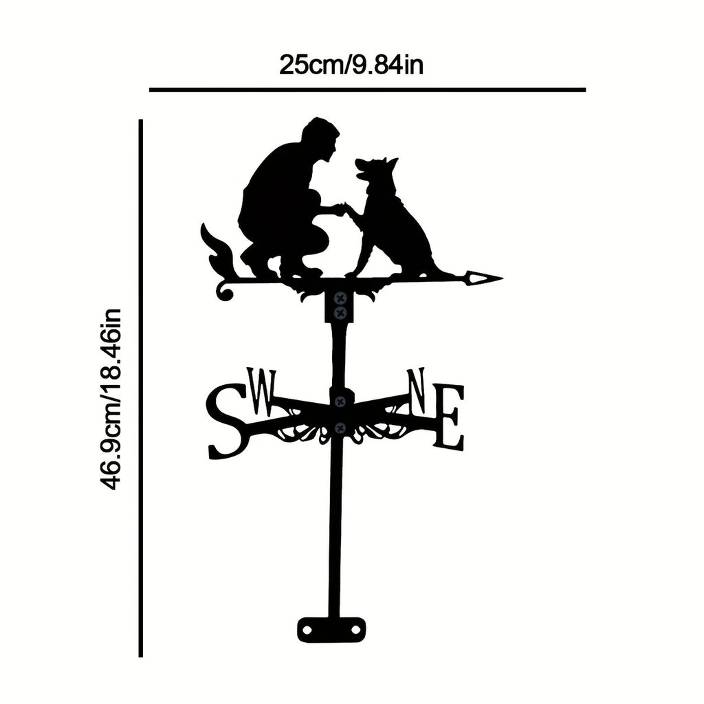 Weather Vane Wind Dog and Man– Outdoor Wind Spinner for Garden & Roof Decoration