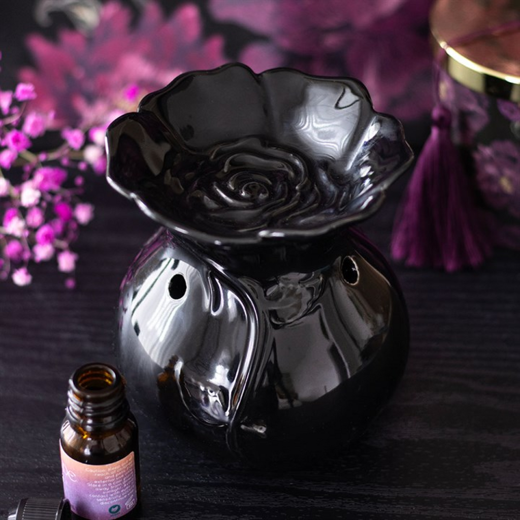 Dark Rose Ceramic Oil Burner – Gothic Floral Home Fragrance Decor