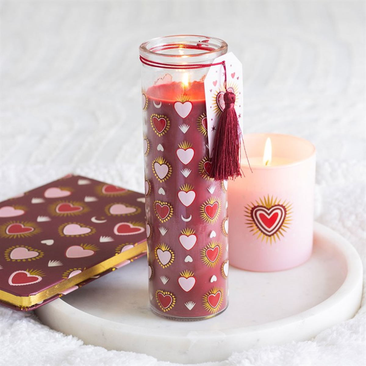 Sacred Heart Black Fig Scented Glass Tube Candle – 55hr Burn Valentine Gift