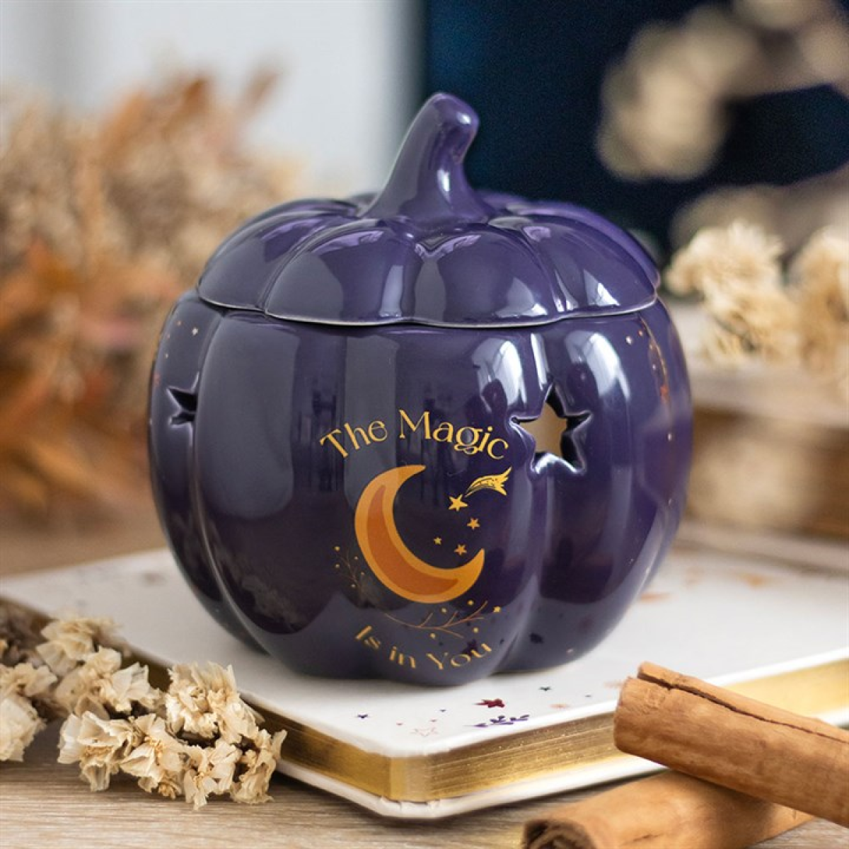 Midnight Blue Pumpkin Ceramic Oil Burner – Autumn Home Fragrance Decor