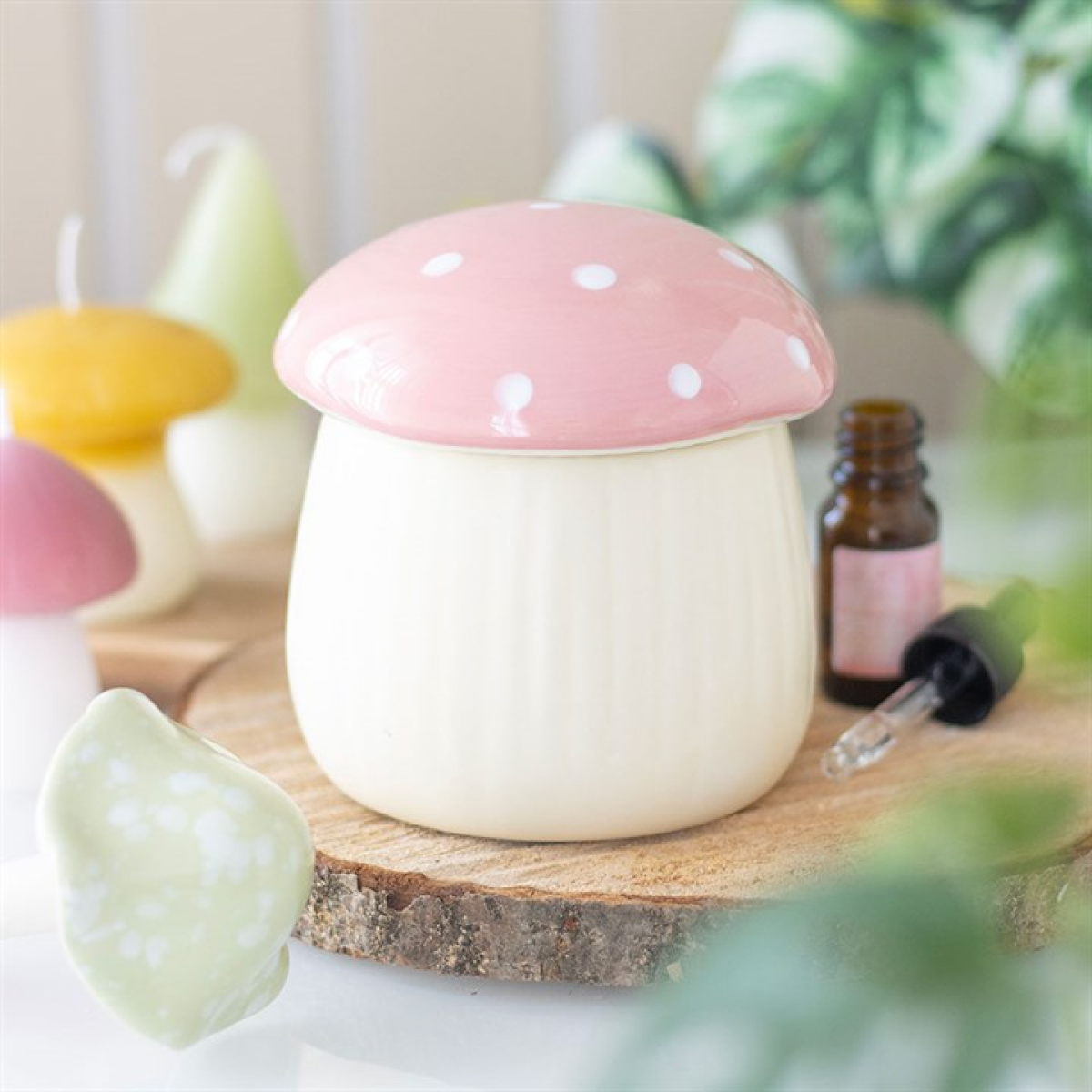 Pink Mushroom Ceramic Oil Burner – Cute Fairycore Home Fragrance Decor