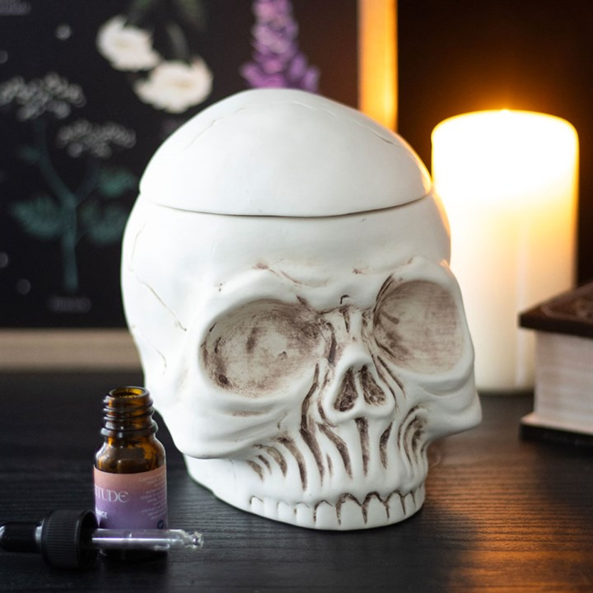 Skull Ceramic Oil Burner & Wax Melt Warmer – Gothic Home Fragrance Decor