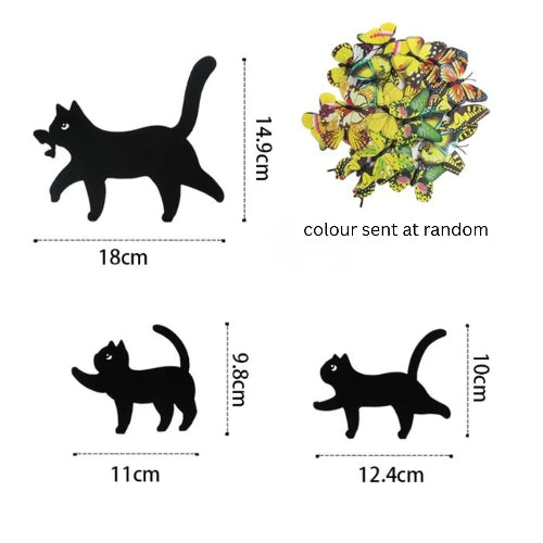 3Pcs Cat & Kitten Garden Silhouette Set with Butterfly – Metal Fence Decor