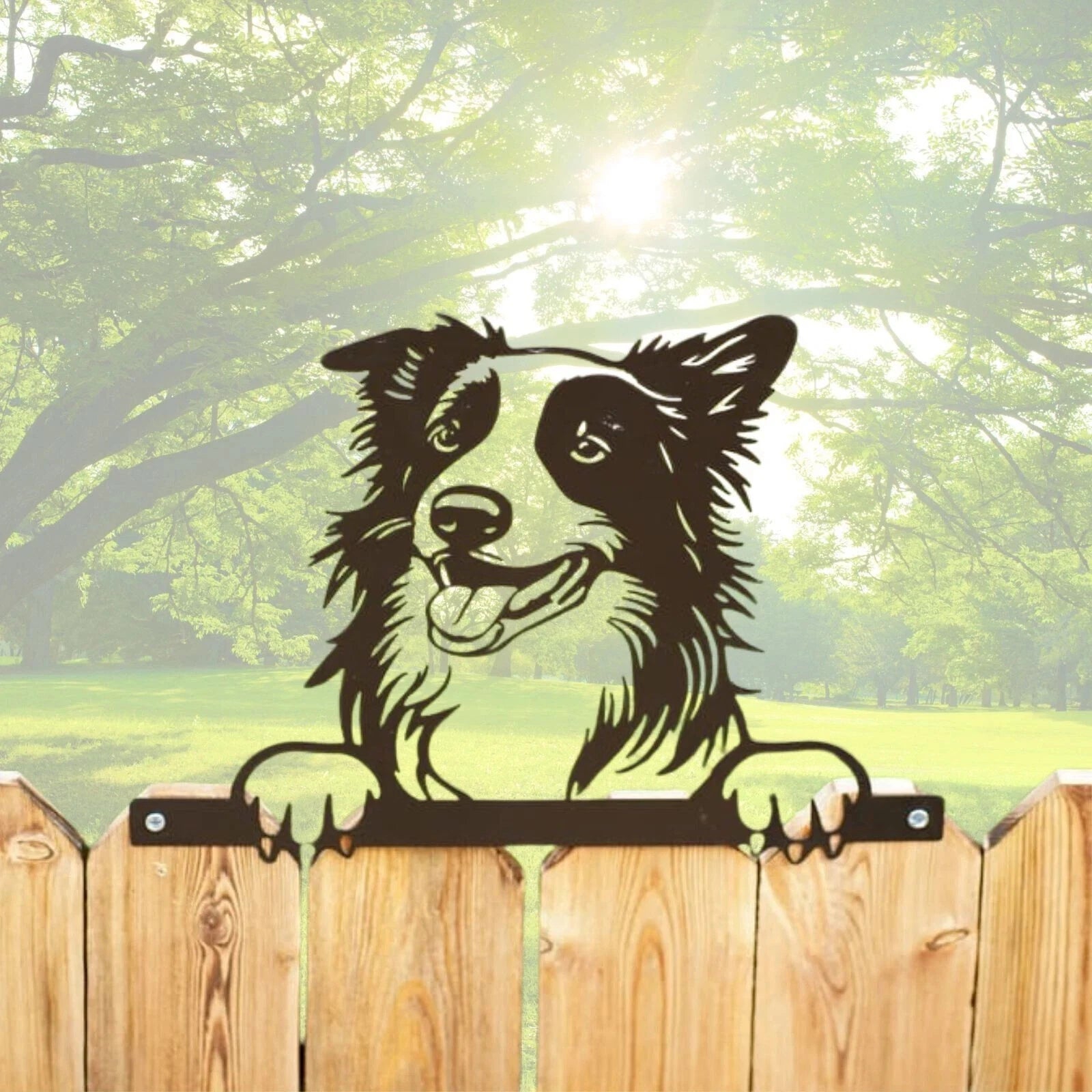 Border Collie Sheep Dog Fence Topper – Metal Garden Silhouette
