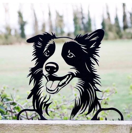 Border Collie Sheep Dog Fence Topper – Metal Garden Silhouette