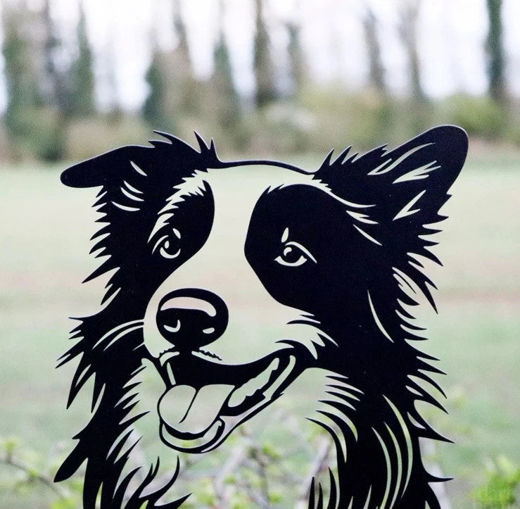 Border Collie Sheep Dog Fence Topper – Metal Garden Silhouette